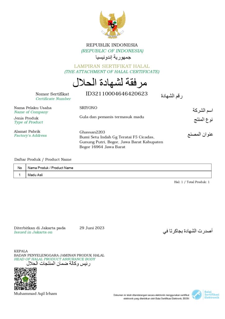 Halal MUI Ghassan2203 Madu Asli Lebah Hutan Liar